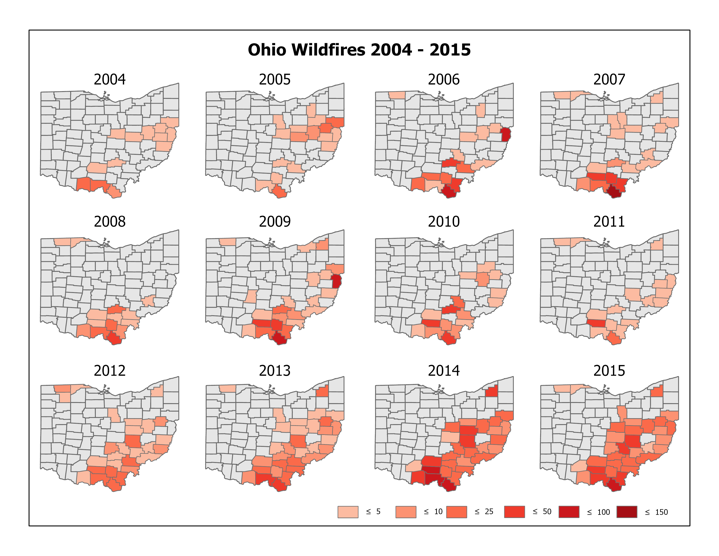Wildfire Count by County, 2004-2015